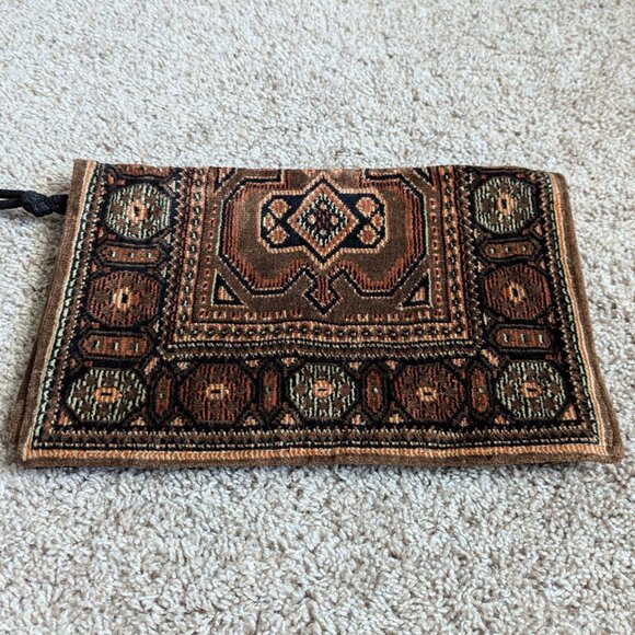 Vintage Clutch Womens Brown Tapestry Southwestern Brushed Fabric Satin Lined - Picture 2 of 8